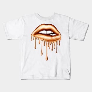 Metallic Dripping Orange Lips Kids T-Shirt